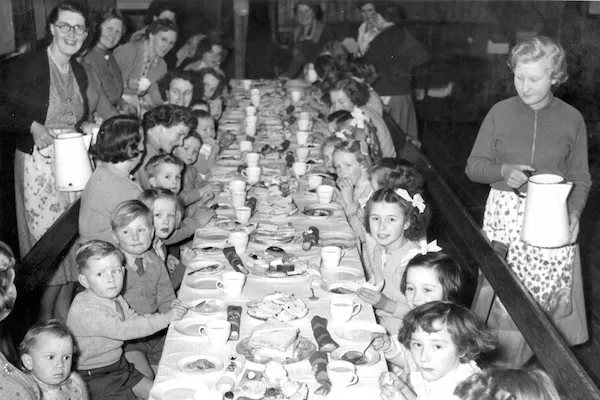Grizebeck children Christmas meal December 1956