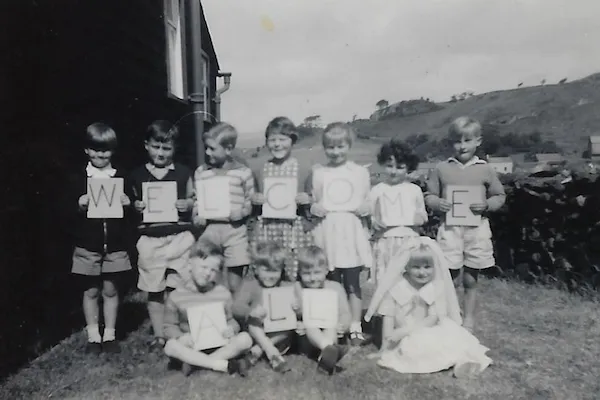 Grizebeck children outside the old village hall (date unknown)