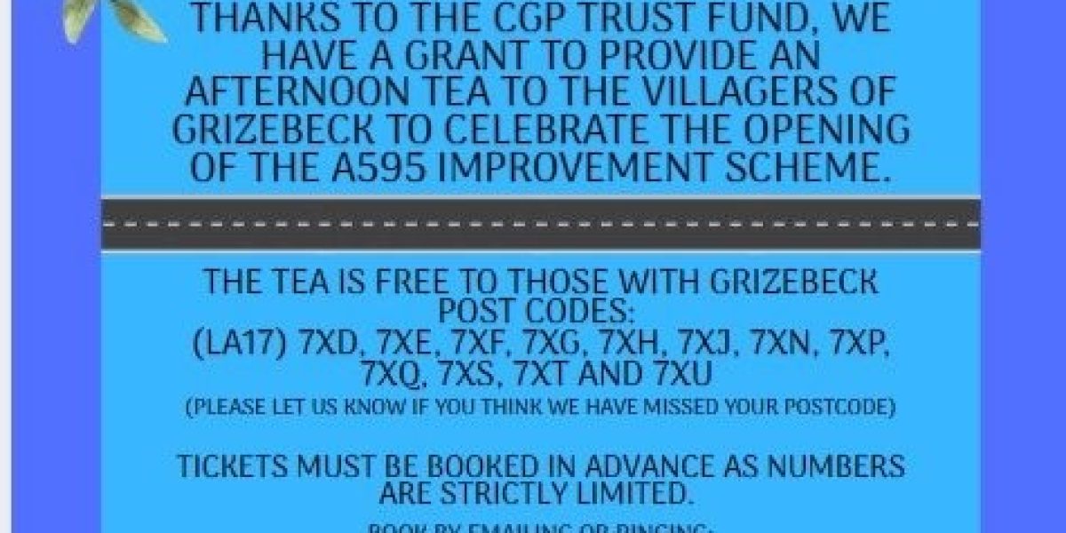 Poster to promote Grizebeck Village Afternoon Tea, Sunday 2nd August 2026 3-5pm. Email hall.manager@grizebeckhall.co.uk or phone 07905 779 584 to book your place.